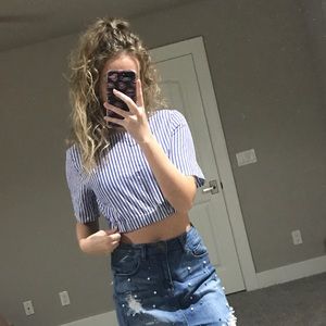 Blue and white striped crop too